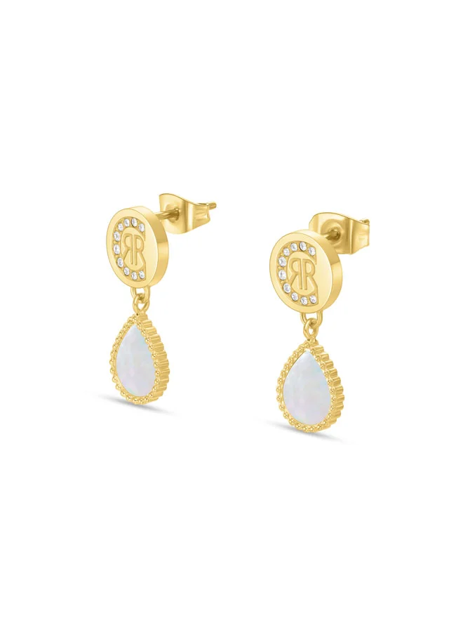 CERRUTI 1881 Eletra Gold Plated Stainless Steel with White Mother of Pearl and Crystals Earrings for Women