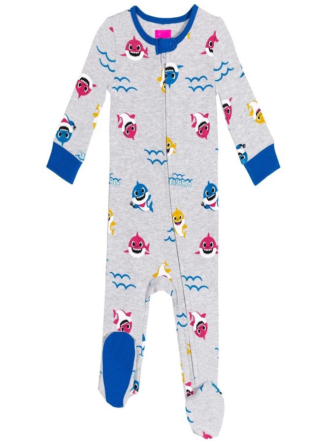 Pinkfong Baby Shark Newborn Baby Boys 2 Pack Zip Up Sleep N' Play Coveralls Gray/Blue 0-3 Months - Image 3
