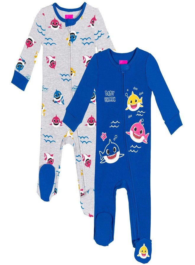 Pinkfong Baby Shark Newborn Baby Boys 2 Pack Zip Up Sleep N' Play Coveralls Gray/Blue 0-3 Months - Image 1