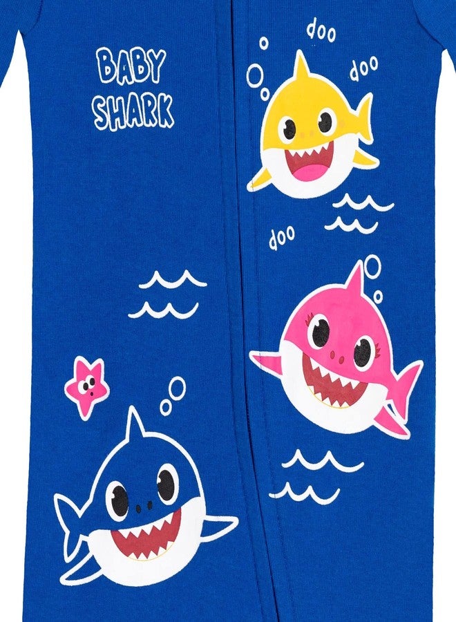 Pinkfong Baby Shark Newborn Baby Boys 2 Pack Zip Up Sleep N' Play Coveralls Gray/Blue 0-3 Months - Image 5