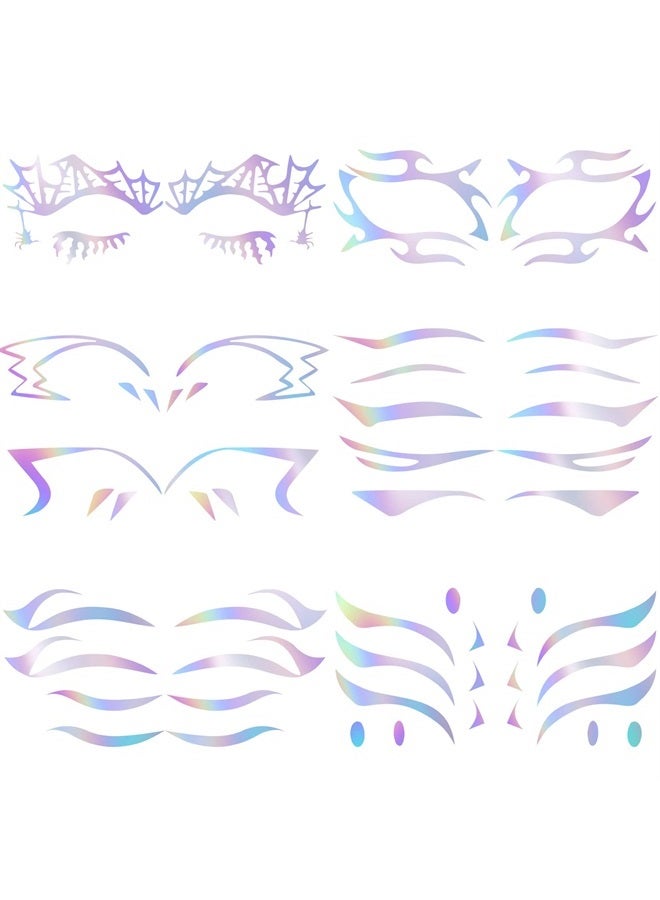 ANCIRS 6 Pack Holographic Stickers for Eye Makeup, Temporary Crystal Face Tattoo Eyebrow Stickers for Halloween Carnival Party Cosplay Decoration - Image 1
