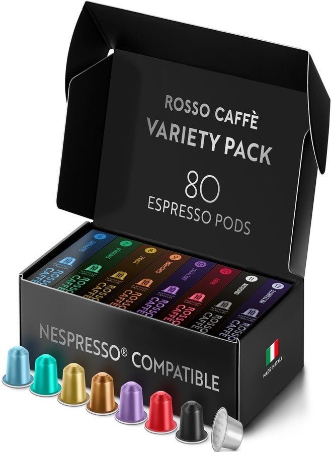 ROSSO CAFFÈ Espresso Coffee Pods for Nespresso Original Machines - 80 Capsules Variety Pack, 8 Signature Flavors, Medium to Dark Roast - Image 1