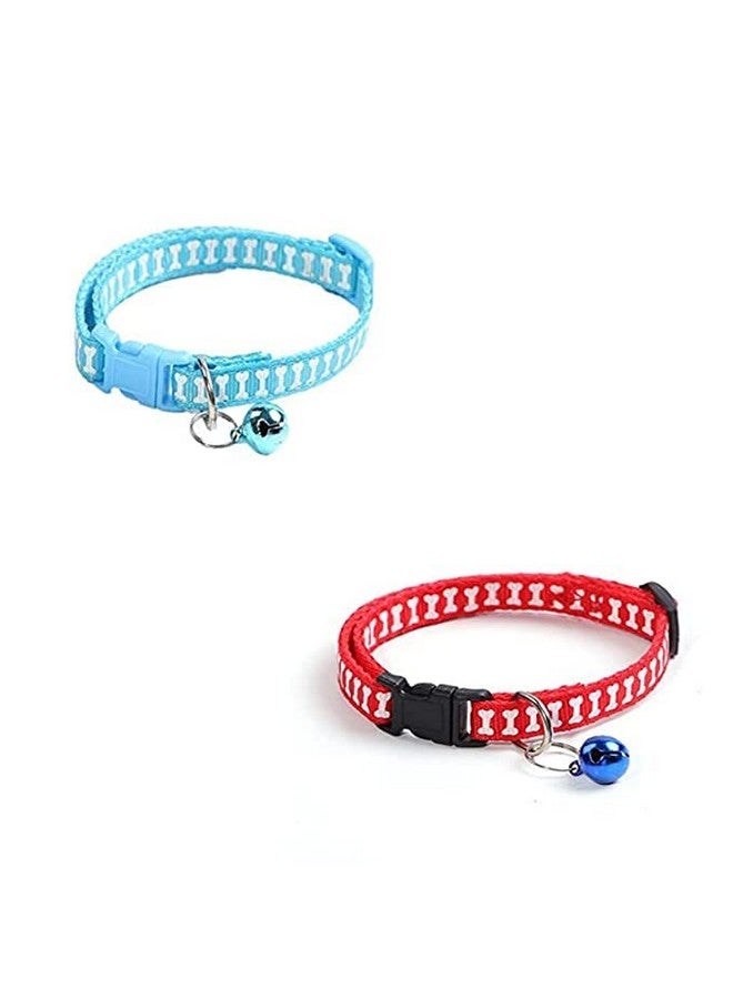 10 Mm Puppy & Cat Collar Belt With Bell, Soft Adjustable Bone Printed Puppy Kitten Necktie Collar (Pack Of 2)