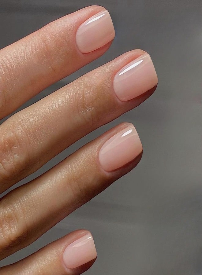 KQueenest 48 Pcs Acrylic Press on Nails Short Square, Natural Nude Pink Nails Press ons, Semi-Transparent Fake Nails Natural, Acrylic Glue on Nails Short, Stick on Nails for Women Daily Wear - Image 2