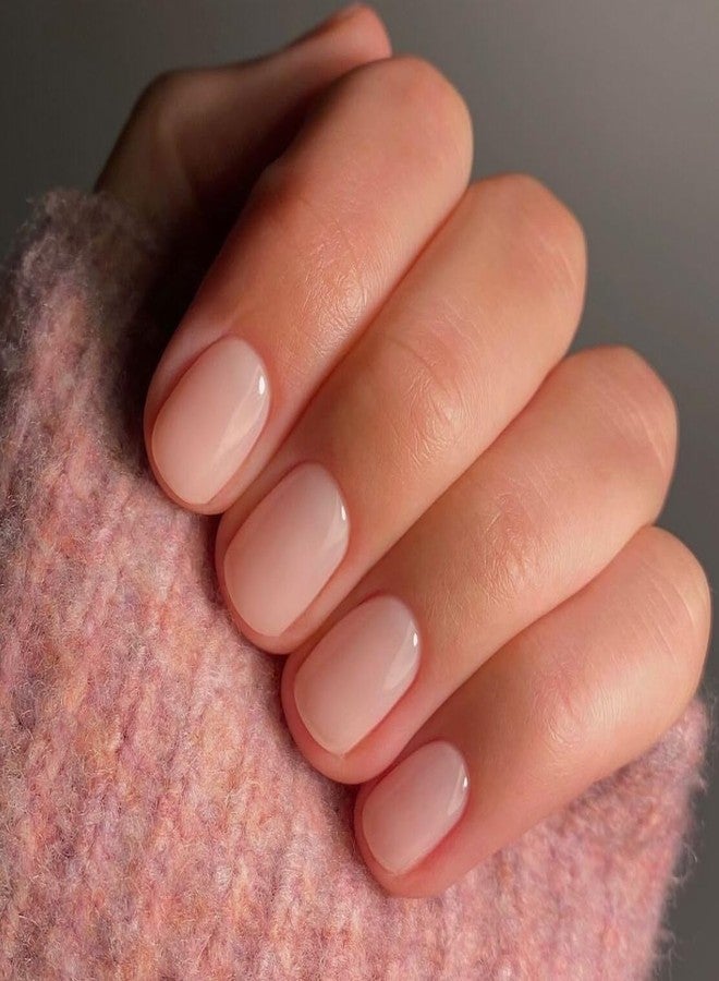 KQueenest 48 Pcs Acrylic Press on Nails Short Square, Natural Nude Pink Nails Press ons, Semi-Transparent Fake Nails Natural, Acrylic Glue on Nails Short, Stick on Nails for Women Daily Wear - Image 1