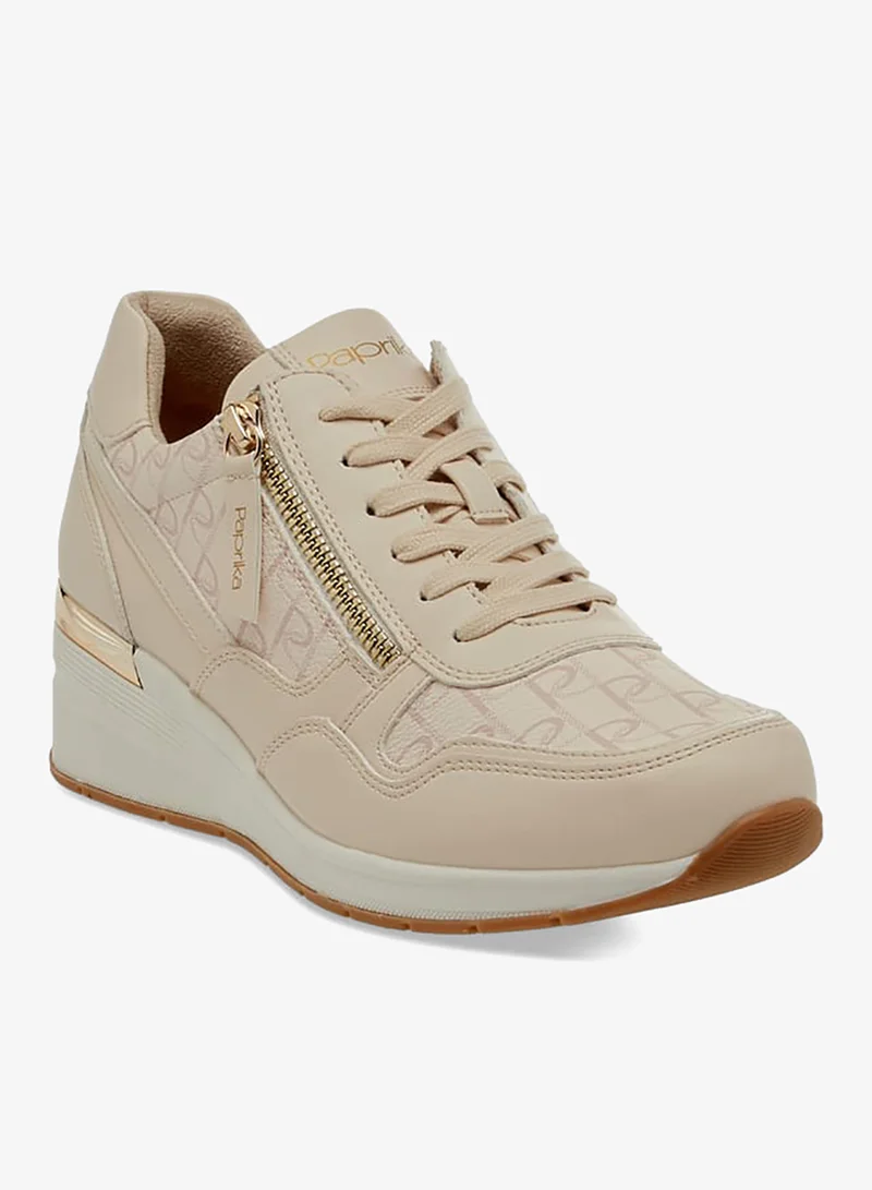 Women's Monogram Print Sneakers with Lace-Up Closure