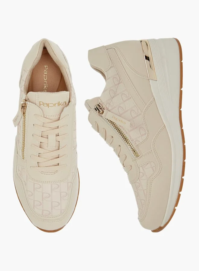 Paprika Women's Monogram Print Sneakers with Lace-Up Closure