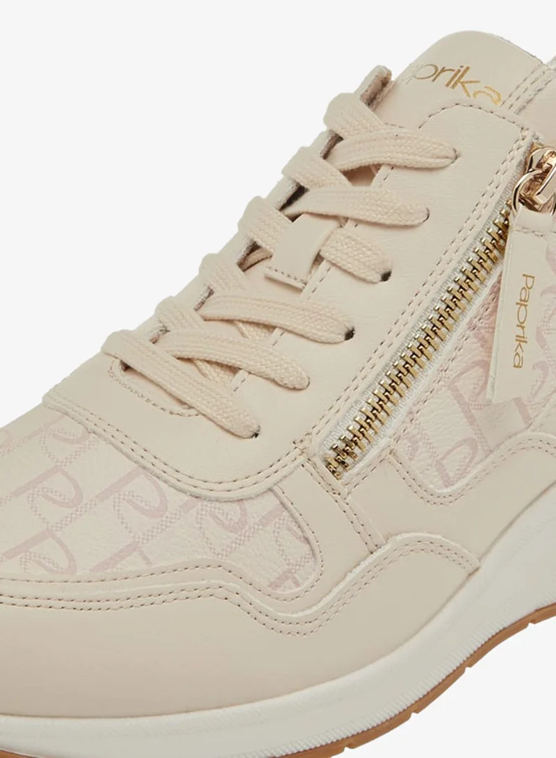 Paprika PINK Women's Monogram Print Sneakers with Lace-Up Closure for Women | Best Price UAE