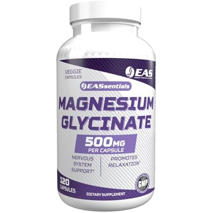 EAS Magnesium Glycinate 500mg | Nervous System & Muscle Function | Relaxation Support | Easy to Digest | Gluten Free, Non GMO, Vegetarian | 120 Veggie Capsules - Image 1