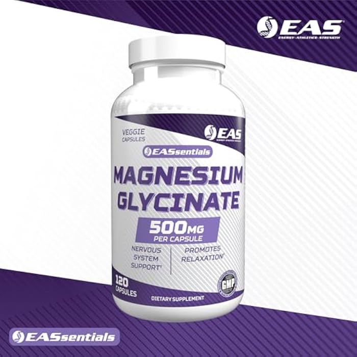 EAS Magnesium Glycinate 500mg | Nervous System & Muscle Function | Relaxation Support | Easy to Digest | Gluten Free, Non GMO, Vegetarian | 120 Veggie Capsules - Image 5