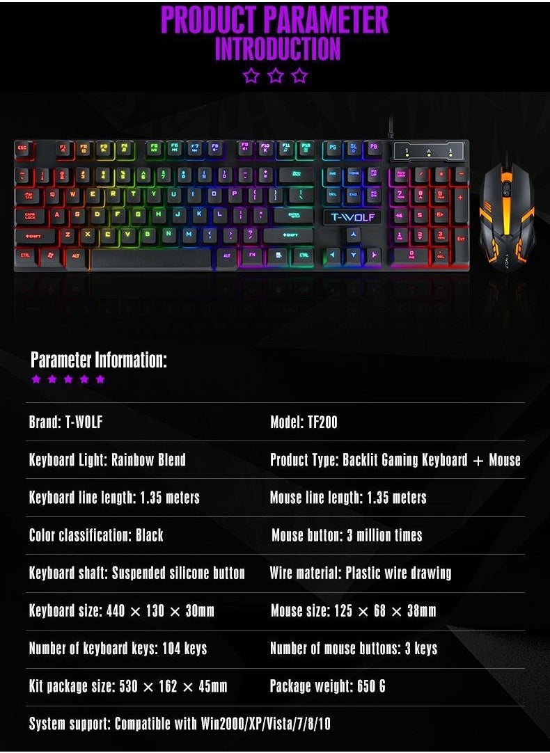 T-WOLF - Gaming Mouse 104 Keys Gaming Keyboard ,Waterproof RGB Color Suitable for PC/Ps4/Xbox Gamers, Android PUBG CODM Genshin Diablo All Games - Image 1