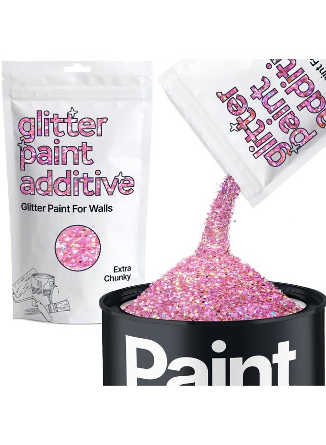 Hemway Glitter Paint Additive 100g / 3.5oz Crystals for Acrylic Emulsion Paint - Interior Wall, Furniture, Ceiling, Wood, Varnish, Matte - Extra Chunky (1/24" 0.040" 1mm) - Pink Holographic - Image 1