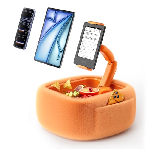 LULULOOK Tablet Pillow Stand, Compatible with iPad, iPhone and 4.7-14.6”Tablet, 360° Adjustable Kindle Pillow Stand for Bed with Ultra Fluffy Fabric & Snack Bowl (Cosmic Orange) - Image 1