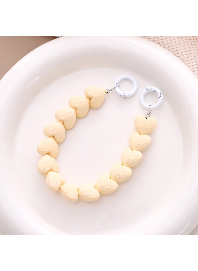 NIBEMINENT Beaded Phone Lanyard, Anti Lost Removable Wrist Strap, Peach Heart String Ball Bracelet Pendant, Phone Keychain Lanyard,K1874/White