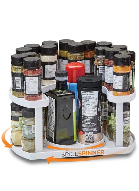 Rotating Spice Jar Set, Spice Rack Organizer with Dual Spin Turntables,  Spice Organizer and Holder for Cabinet Holds 24 Cans or 50 Spice Jars