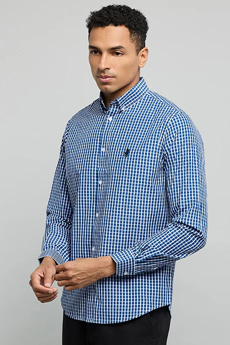 أر أند بي Checked Shirt with Button-Down Collar and Long Sleeves