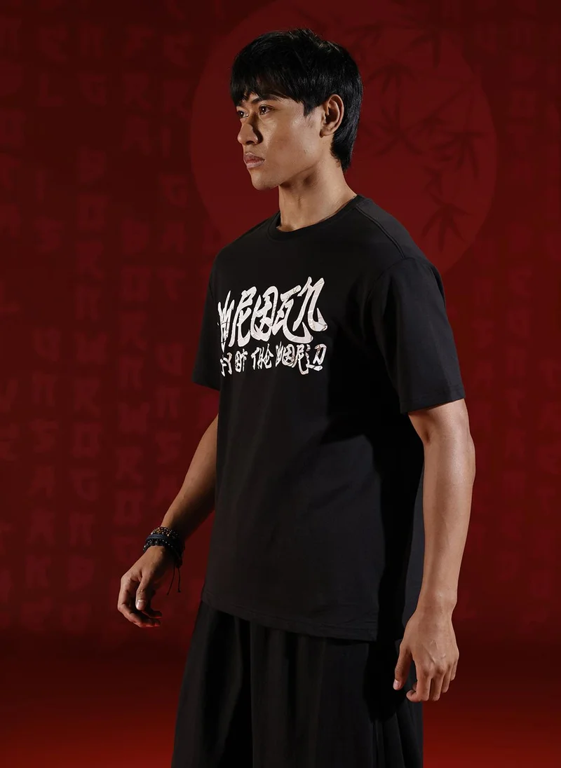 Wrogn Statement front print oversized tshirt | Black