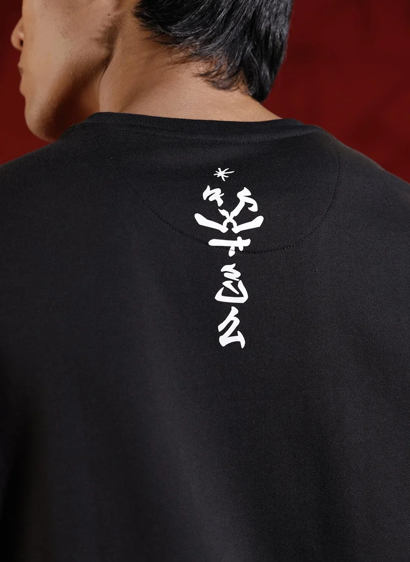 Wrogn Statement front print oversized tshirt | Black