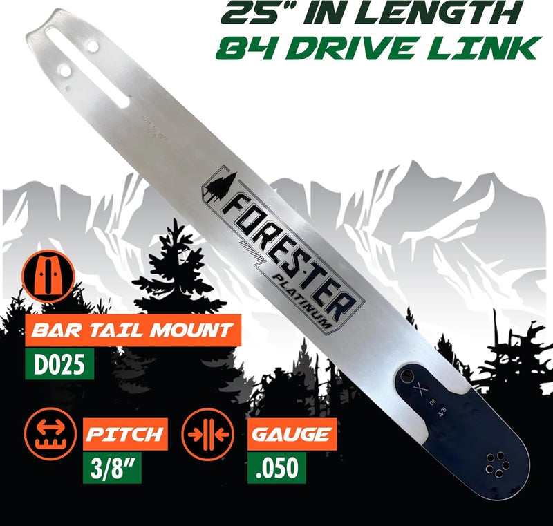 FORESTER 25” Platinum Replacement Chainsaw Guide Bar - 25in Length, 3/8” Pitch, .050 Gauge, D025 Mount, 84 Drive Link – Replacement Chainsaw Bars For Stihl - Image 3