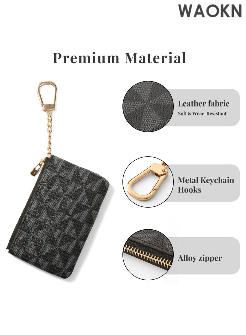 دبليو أيه أو كي أن محفظة نقود من الجلد الأصلي للنساء والرجال - محفظة صغيرة بسحاب مع سلسلة مفاتيح وحامل بطاقات - محفظة صغيرة متعددة الاستخدامات للنقود والعملات المعدنية والبطاقات - حقيبة صغيرة لمستلزمات السفر الأساسية (أسود) - Image 4