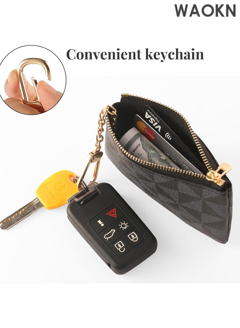 دبليو أيه أو كي أن محفظة نقود من الجلد الأصلي للنساء والرجال - محفظة صغيرة بسحاب مع سلسلة مفاتيح وحامل بطاقات - محفظة صغيرة متعددة الاستخدامات للنقود والعملات المعدنية والبطاقات - حقيبة صغيرة لمستلزمات السفر الأساسية (أسود) - Image 3