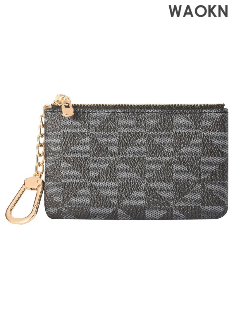 دبليو أيه أو كي أن محفظة نقود من الجلد الأصلي للنساء والرجال - محفظة صغيرة بسحاب مع سلسلة مفاتيح وحامل بطاقات - محفظة صغيرة متعددة الاستخدامات للنقود والعملات المعدنية والبطاقات - حقيبة صغيرة لمستلزمات السفر الأساسية (أسود) - Image 1