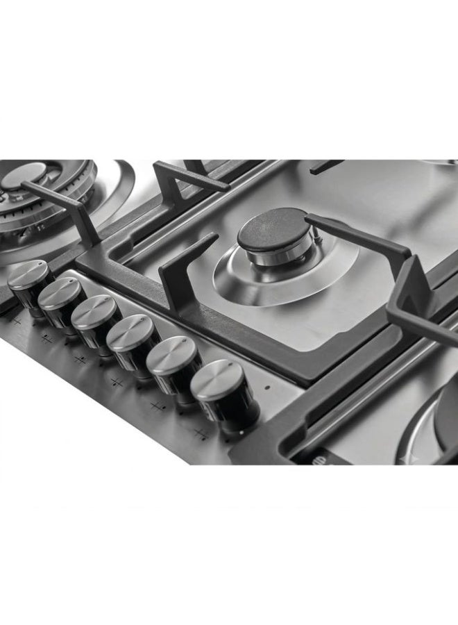Hans Built-In Gas Hob 90cm - Maxi+ FullZone Enlarged Cooking Area - 6 Cooking Zones - 4.0 kW DualCrown SABAF Wok Burners - Original Italian SABAF Gas Valves - AISI 304 Stainless Steel Top - InstantFlame Auto Ignition - Full Gas Safety FFD - Stainless steel, BROGHO 9K4G2W X SF(Made in Turkey) - Image 4