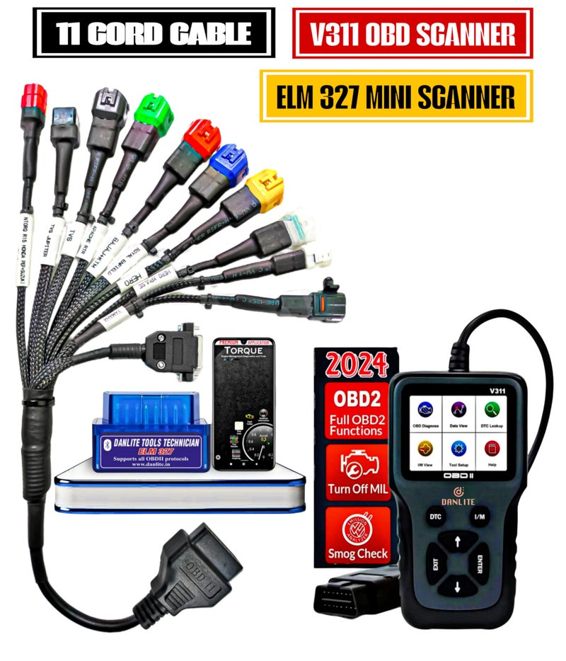 DANLITE TOOLS TECHNICIAN BS6-BS7 Bike Scanning Cable with V311OBD-II Scanner Heavy Duty Molded Universal Wire,ELM 327 Scanner Code Reader with for Wire Checker - Image 2