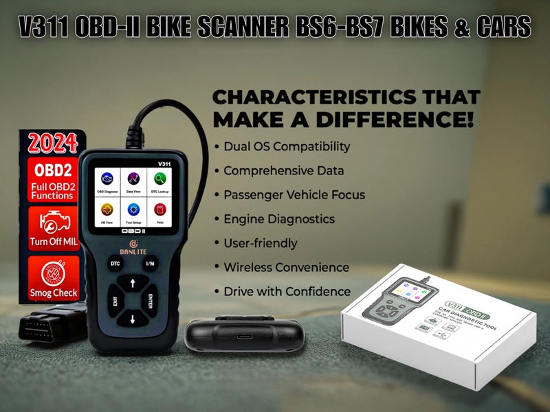 DANLITE TOOLS TECHNICIAN BS6-BS7 Bike Scanning Cable with V311OBD-II Scanner Heavy Duty Molded Universal Wire,ELM 327 Scanner Code Reader with for Wire Checker - Image 5