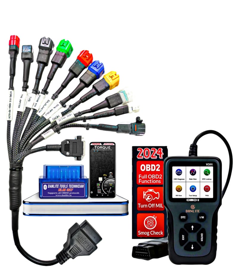 DANLITE TOOLS TECHNICIAN BS6-BS7 Bike Scanning Cable with V311OBD-II Scanner Heavy Duty Molded Universal Wire,ELM 327 Scanner Code Reader with for Wire Checker - Image 1