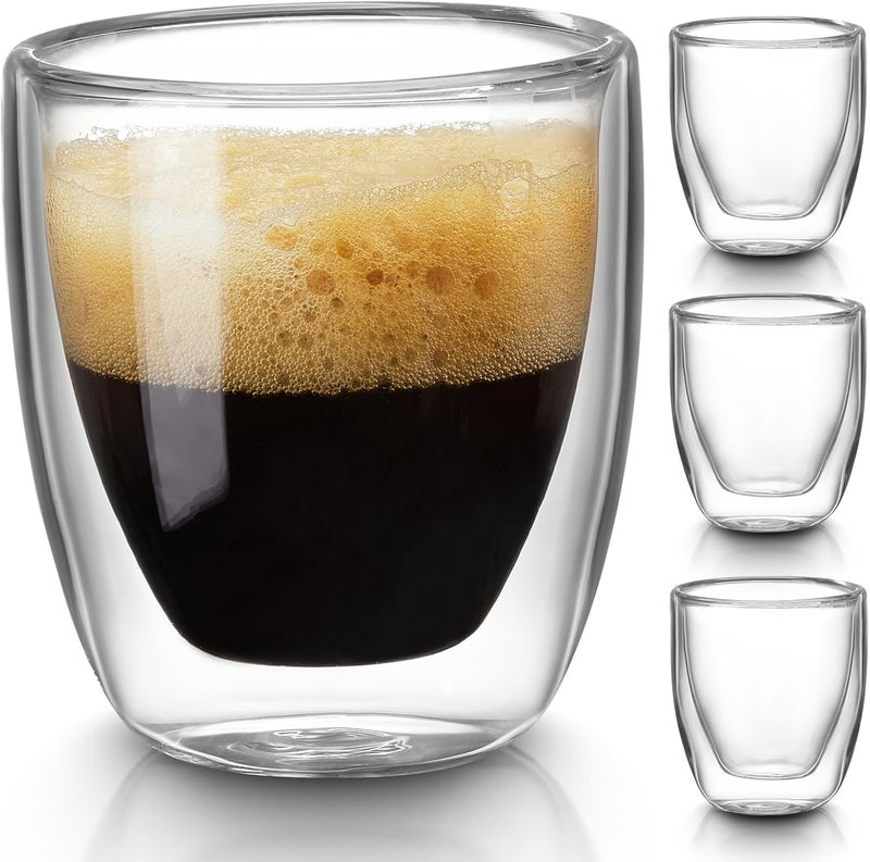 Gencywe Double Walled Espresso Cups Set of 4 (50% Thicker), 3 Ounce Clear Expresso Coffee Mugs, Espresso Shot Glasses, Double Wall Insulated Espresso Cups Suit for Espresso Machine, Microwave Safe - Image 1