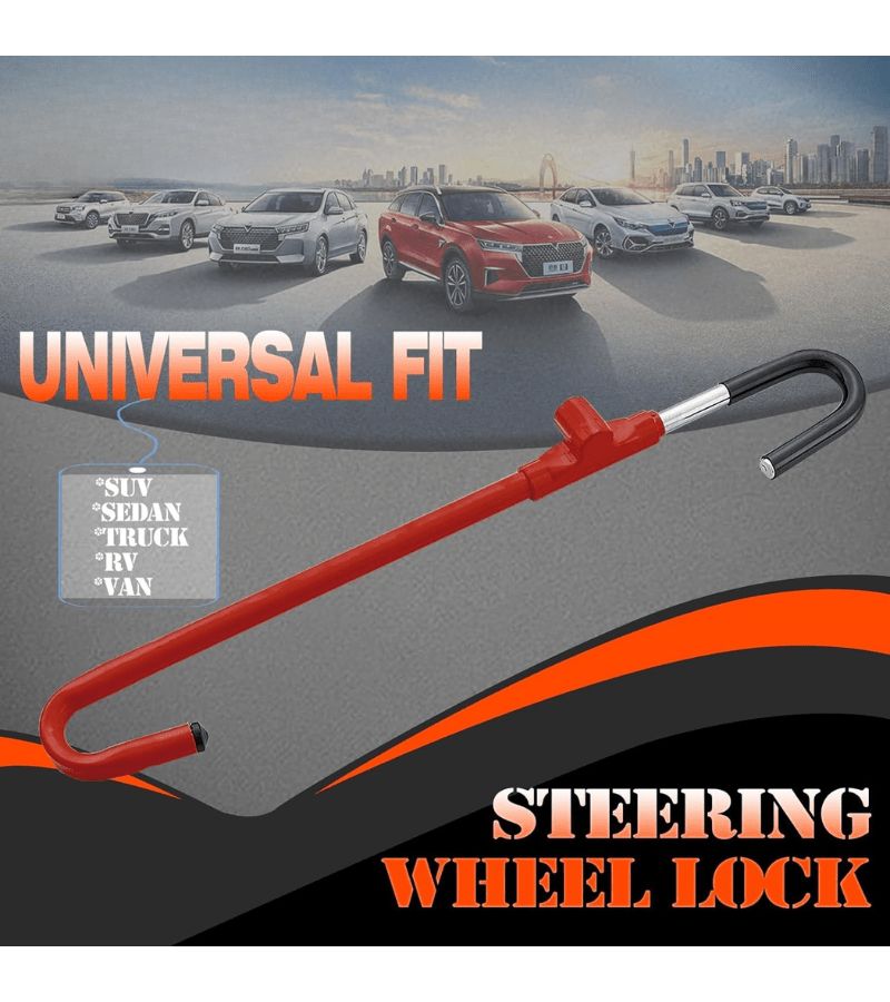 Red Groove Brake Steering Wheel Lock Anti Theft Car Universal Safety - Image 5