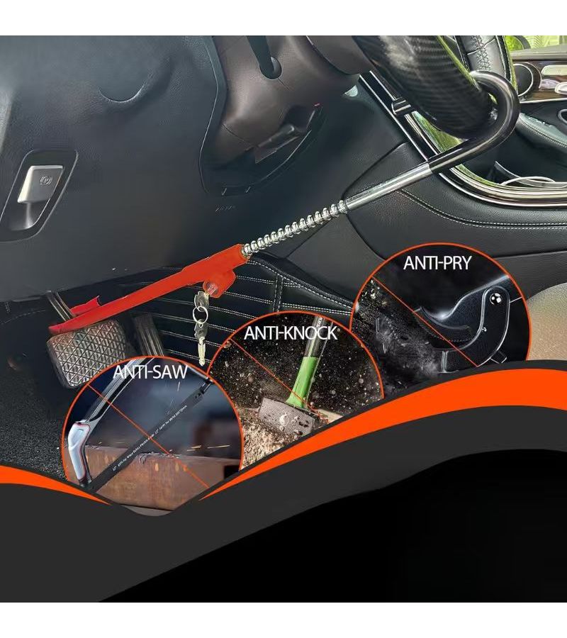 Red Groove Brake Steering Wheel Lock Anti Theft Car Universal Safety - Image 2