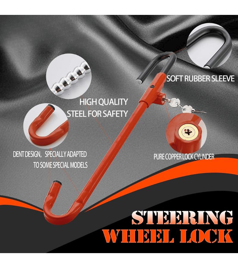 Red Groove Brake Steering Wheel Lock Anti Theft Car Universal Safety - Image 4