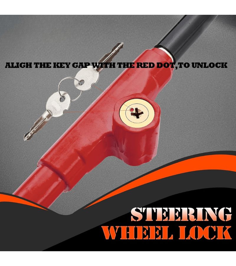 Red Groove Brake Steering Wheel Lock Anti Theft Car Universal Safety - Image 1