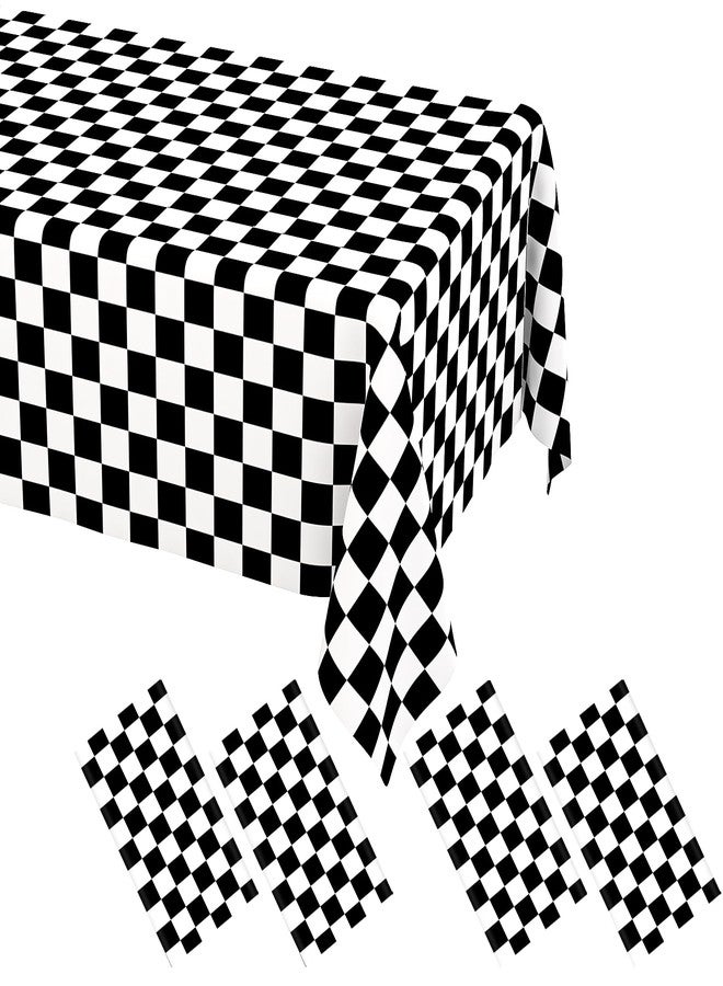 WNINK 4 Pack Black and White Checkered Disposable Tablecloth Race Car Theme Party Table Cloth, Black checkered tablecloth for Race Car Theme Birthday, Outdoor Picnic Parties Decorations, 54 × 108 Inch - Image 1