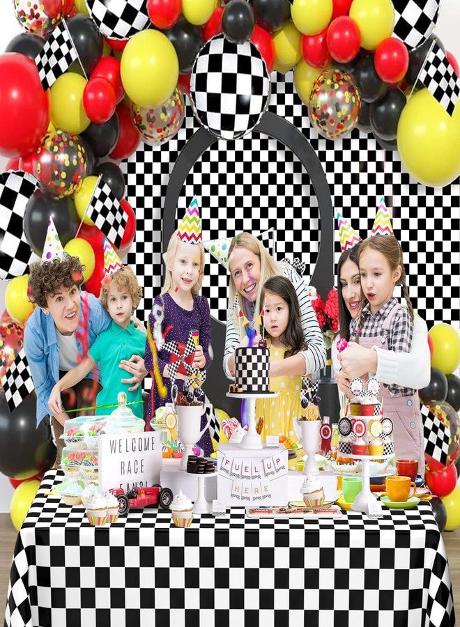 WNINK 4 Pack Black and White Checkered Disposable Tablecloth Race Car Theme Party Table Cloth, Black checkered tablecloth for Race Car Theme Birthday, Outdoor Picnic Parties Decorations, 54 × 108 Inch - Image 4