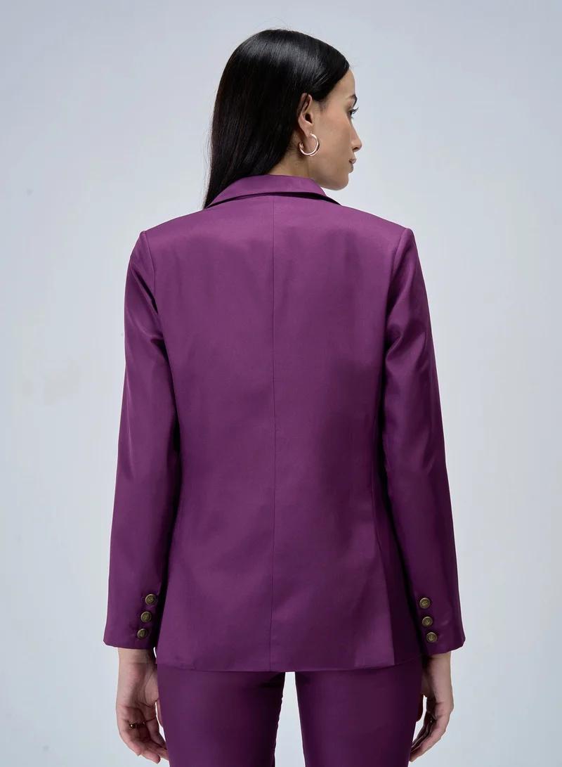سولت اتاير Women's Purple Polyester Blazer - Tailored Double-Breasted Jacket for Office & Formal Wear size