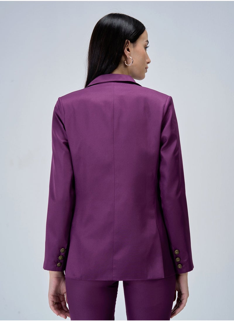 Salt Attire Women's Purple Polyester Blazer - Tailored Double-Breasted Jacket for Office & Formal Wear size  - Image 4