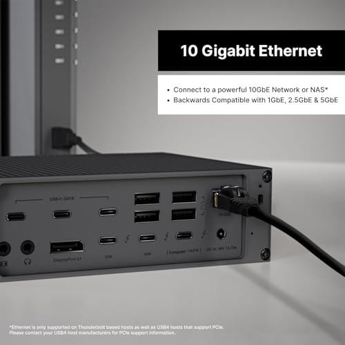CalDigit TS5 PLUS - Thunderbolt 5 Dock - 20 Port, 10Gb Ethernet, 140W dedicated host Charging, TBT-5 x 3, USB 10Gb/s x10, Dual USB Controllers, Up to Two 8K 60Hz Displays, 1.0m Braided Cable, 330W PSU - Image 4