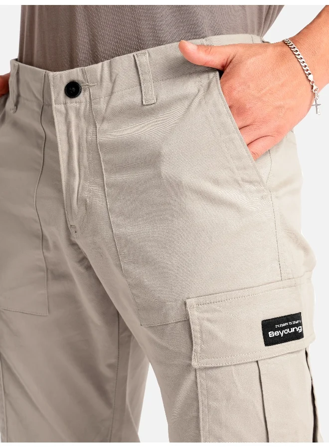 Beyoung Cream Cargo Pants for Men
