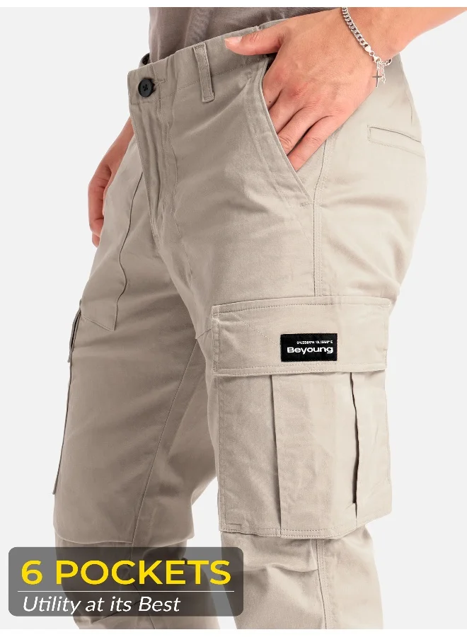 Beyoung Cream Cargo Pants for Men