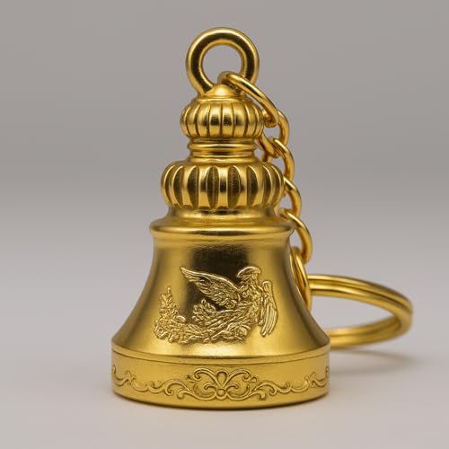 AEROSTARK Shiny Golden Guardian Bell Keychain | Polished Gold Protective Charm with Classic Engraving | Lucky Amulet for Motorcyclists, Travelers & Gifting | Durable Zinc Alloy Keyring Accessory - Image 2