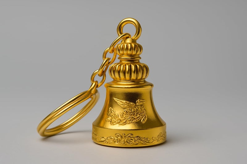 AEROSTARK Shiny Golden Guardian Bell Keychain | Polished Gold Protective Charm with Classic Engraving | Lucky Amulet for Motorcyclists, Travelers & Gifting | Durable Zinc Alloy Keyring Accessory - Image 4