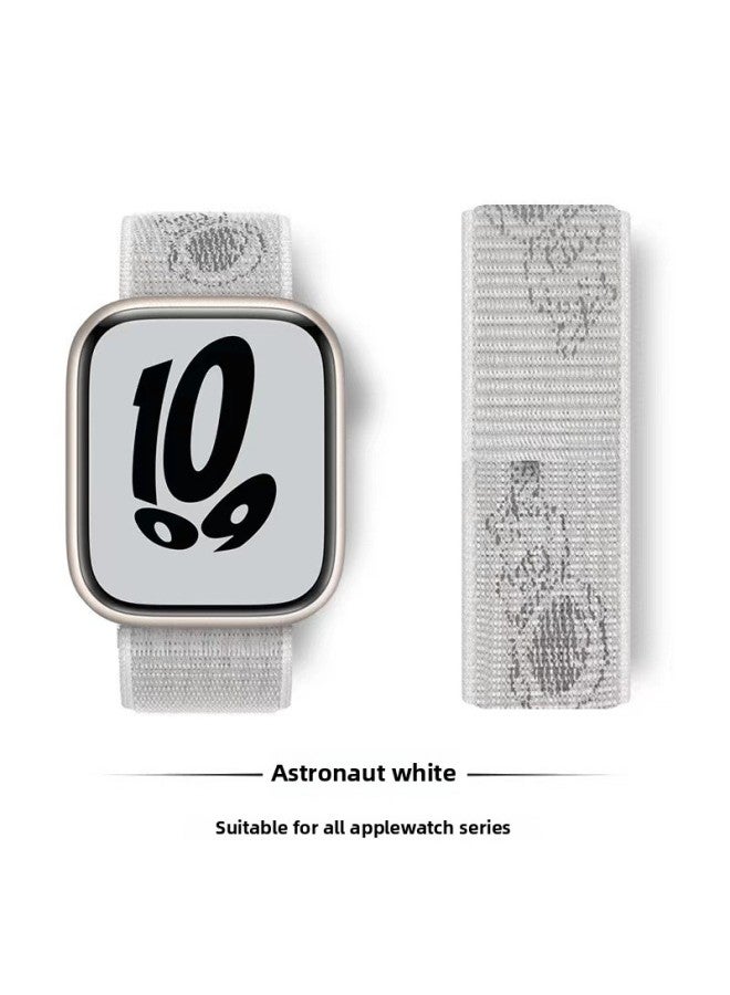 Suitable For Iwatch1-s9 Strap Light Mint/Ocean Blue Nylon Loop Velcro Wristband For Apple Watch Strap-Color:93# White Spaceman-Specifications:42/44/45/49mm