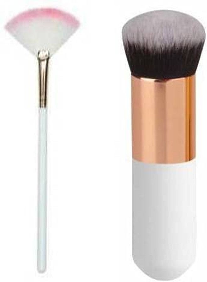 Women's & Girl's Wooden Fan Brush for Face Makeup Highlighter with Foundation Brush - Colour : White (Pack of 2)