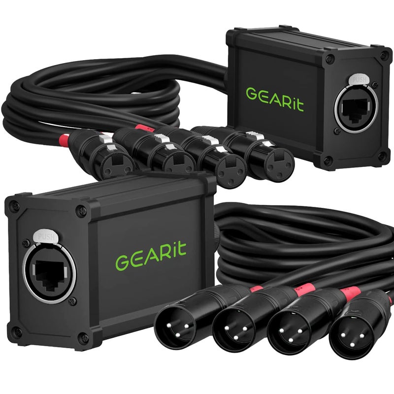 GEARit 4 Channel Snake (2ft Breakout Cable) 3Pin XLR/DMX/AES-EBU to Ethercon RJ45 Cat5/Cat6 Ethernet Extender for Live Stage, Sound, Lighting, Audio Recording Studio (1 Pair: 4 XLR Male/4 XLR Female) - Image 1