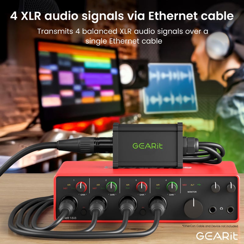 GEARit 4 Channel Snake (2ft Breakout Cable) 3Pin XLR/DMX/AES-EBU to Ethercon RJ45 Cat5/Cat6 Ethernet Extender for Live Stage, Sound, Lighting, Audio Recording Studio (1 Pair: 4 XLR Male/4 XLR Female) - Image 3