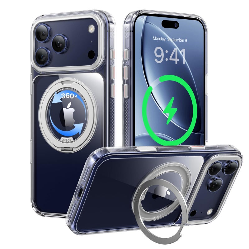 ohbox Clear iPhone 17 Pro Max Case with Stand, Strong Magnetic iPhone 17 Pro Max Case Compatible with MagSafe, Drop Protection Cases for iPhone 17 Pro Max Translucent Matte Shockproof Phone Cover 1Pack - Image 1
