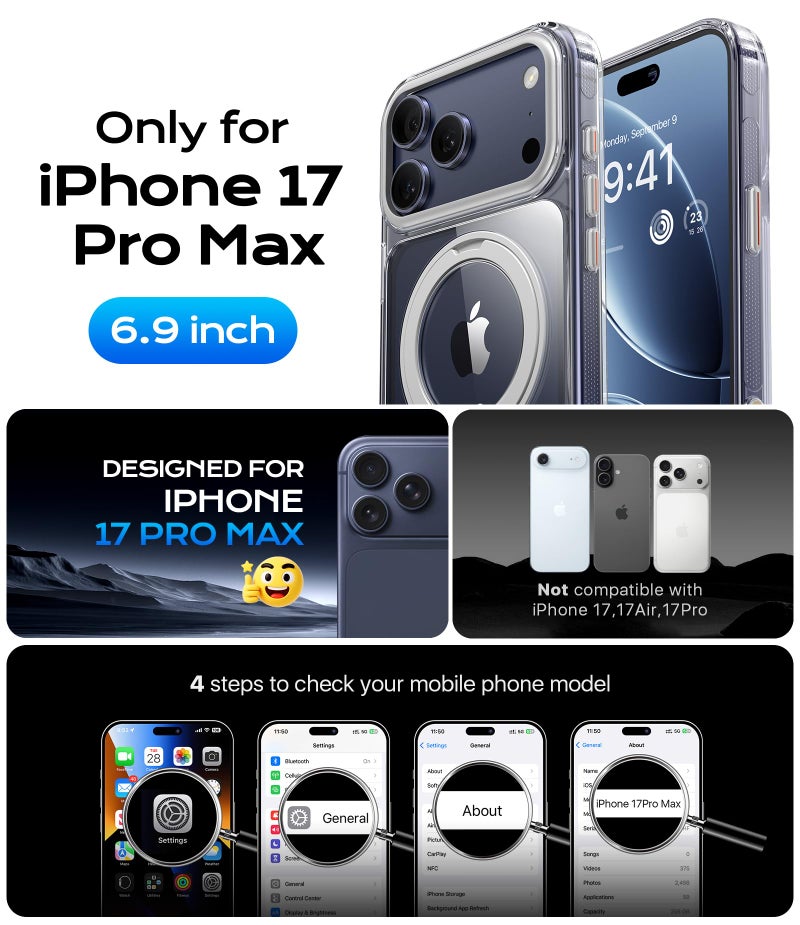 ohbox Clear iPhone 17 Pro Max Case with Stand, Strong Magnetic iPhone 17 Pro Max Case Compatible with MagSafe, Drop Protection Cases for iPhone 17 Pro Max Translucent Matte Shockproof Phone Cover 1Pack - Image 2